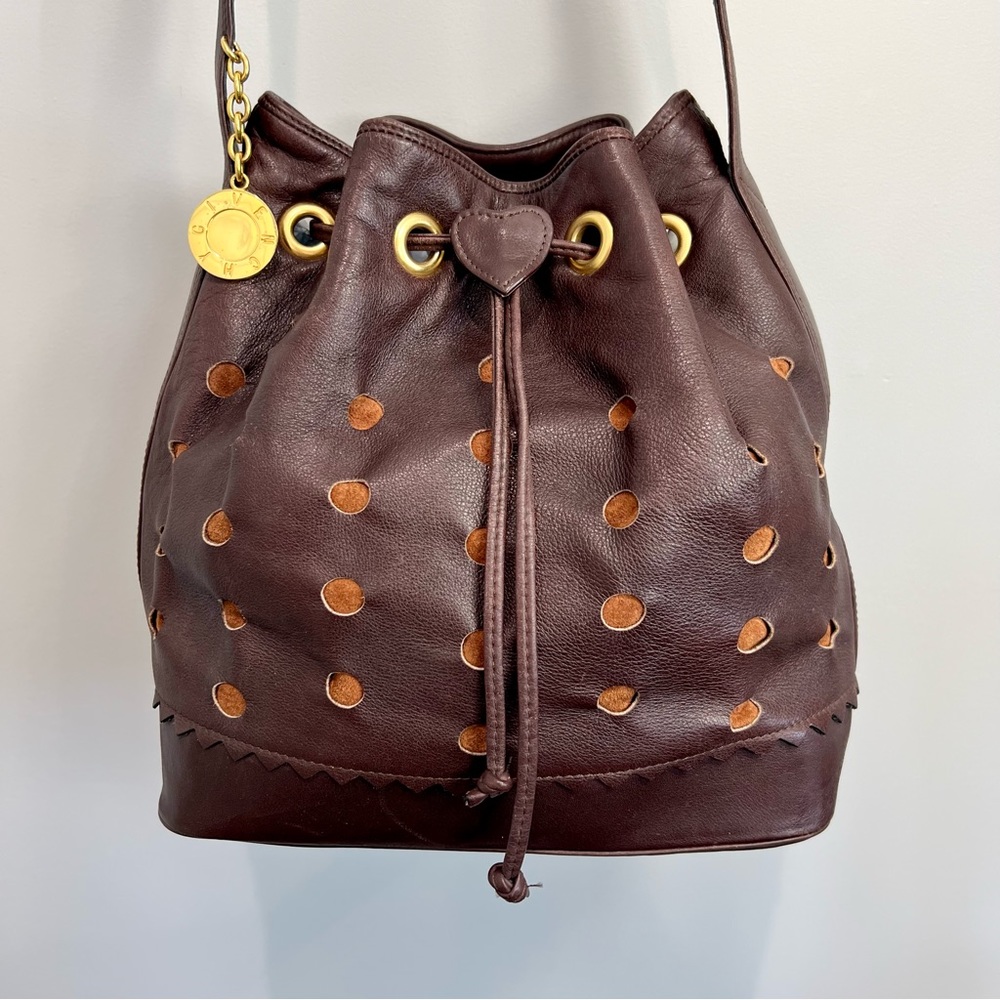 Givenchy Purse Brown Leather/Tan Suede Drawstring Crossbody Bucket Bag